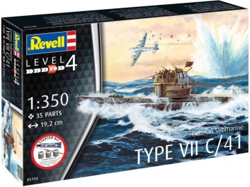 Revell - německá ponorka Type VII C/41, Starter Kit ponorka 75154, 1/350