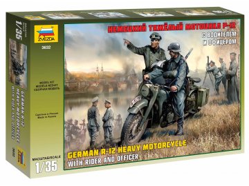 Zvezda - motocykl BMW R12 s jezdcem, Model Kit 3632, 1/35