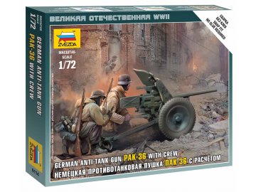 Zvezda - 3,7 cm Pak 36 Panzerabwehrkanone mit Bediener, Wargames (WWII) 6114, 1/72