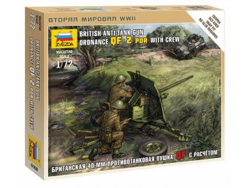 Zvezda figures of Ordnance QF 2 pounder anti-tank gun with operator, Wargames (WWII) 6169, 1/72