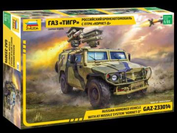 Zvezda - terénní automobil GAZ "Tiger" s protitankvým raketovým systémem "Kornet D", Model Kit military 3682, 1/35