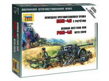 Zvezda - protitankový kanón 7,5 cm Pak 40 s obsluhou, Wargames (WWII) 6257, 1/72