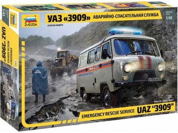 Zvezda - UAZ 3909 Buchanka, záchranná služba - Buchanka, Model Kit 43002, 1/43