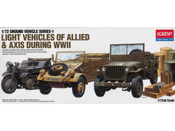 Academy - set vozidel Jeep Willys + Sd.Kfz. 2 NSU  Kettenkrad + Volkswagen Type 82 Kübelwagen, Model Kit 13416, 1/72