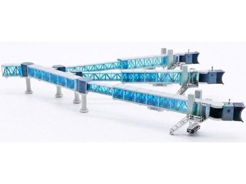 JC Wings - Passenger boarding bridge, three-arm A380 set, blue, 1/400