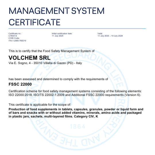 Volchem získává certifikaci FSSC 22000 – nová záruka bezpečnosti potravin