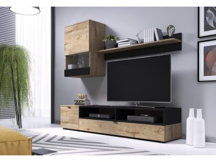 Obývací stěna AGNES dub lefkas / černý mat