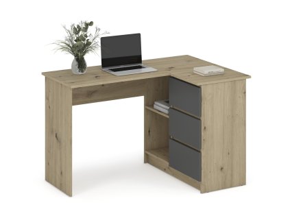 Rohový psací stůl BENING dub artisan / grafit