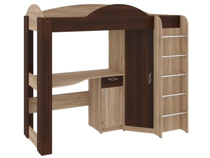 Patrová postel ORBITA, 70 x 190 cm, s psacím stolem a šatní skříní | DUB SONOMA + OŘECH - TMAVÝ