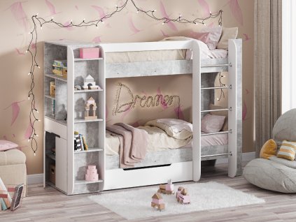 Patrová postel DUET-4, 80 x 190 cm, s regály a zásuvkou