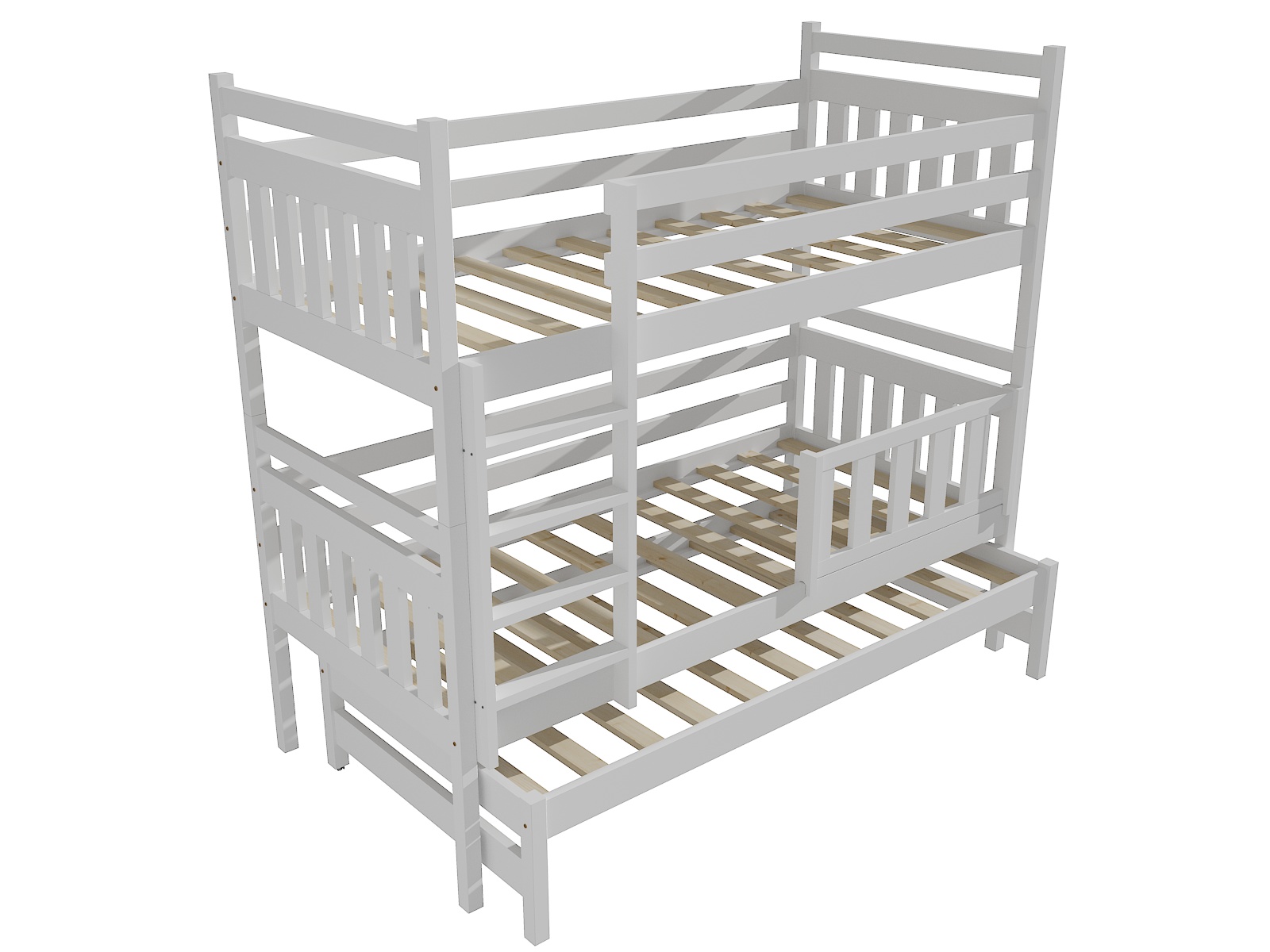 Patrová postel s výsuvnou přistýlkou PPV 004 se zábranou Rozměr: 90 x 180 cm, Prostor mezi lůžky: 90 cm, Barva: surové dřevo