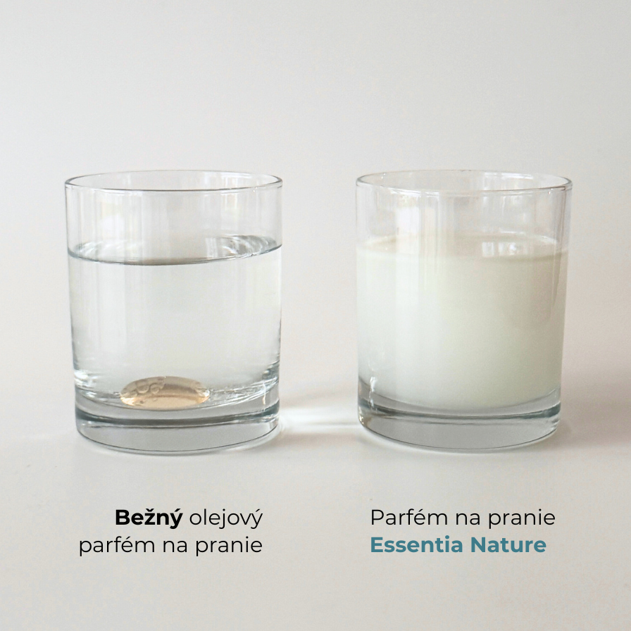 Test rozpustnosti vo vode– rozdiely medzi parfumamy na pranie