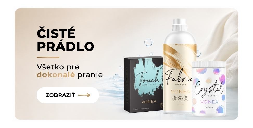 VONEA prostriedky na pranie, pracie pásiky Touch, zmäkčovač prádla a Crystal Cleaner – účinné produkty pre čisté, svieže a hebké prádlo