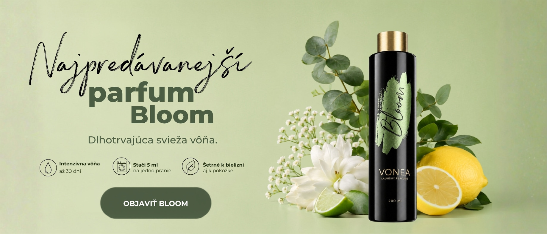 Novinka – parfémy do prania VONEA. Prémiové vône pre svieže a mäkké prádlo, elegantné čierne flakóny so zlatým vrchnákom. Moderná alternatíva k vôňam typu Puella. Parfémy do prania pre voňavý domov