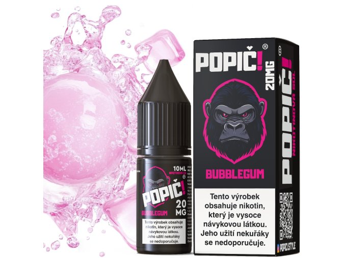 E-LIQUID POPIČ! SALT - BUBBLEGUM (OSVĚŽUJÍCÍ SLADKÁ ŽVÝKAČKA) 20MG