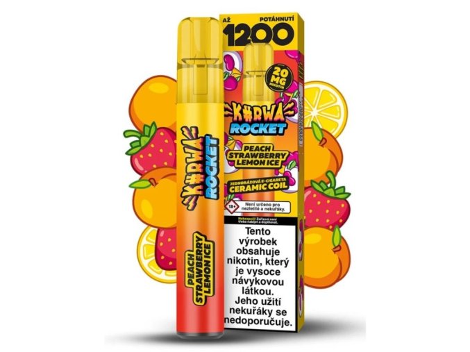 Jednorazova_e_cigareta_kurwa_rocket_peach_strawberry_lemon_ice_20mg
