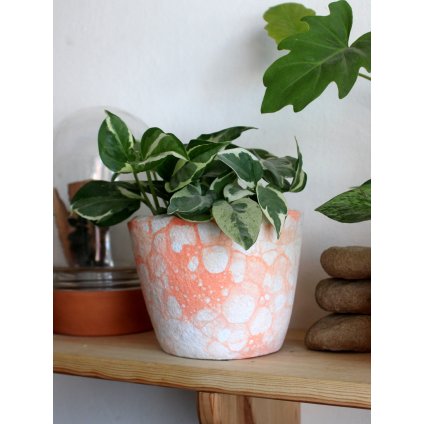 Obal na květináč recyklovaný papír bubble art lososový