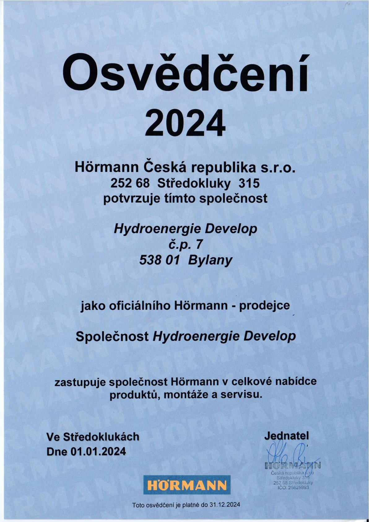 AUTORIZOVANÝ PRODEJCE HÖRMANN