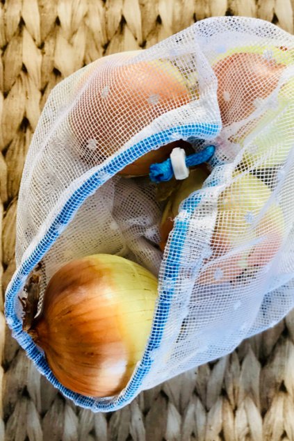 priehľadné záclonové sieťové vrecko na ovocie, zeleninu a pečivo pre zerowaste nakupovanie bez obalu - Vreckonos