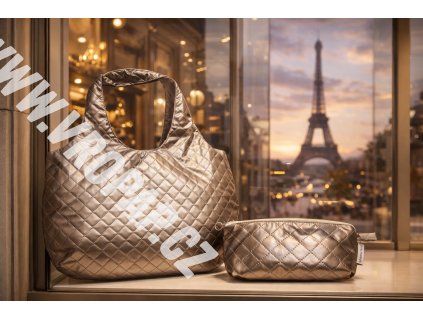 Kabela plážová s toaletní taštičkou zlatá