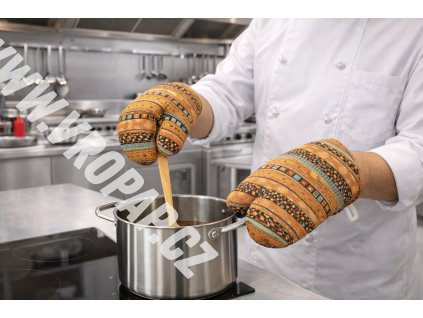 Kuchyňské chňapky etnozlatá s magnetem