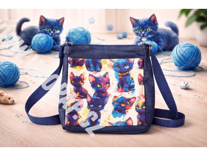 Crossbody kabelka modrá kočičky