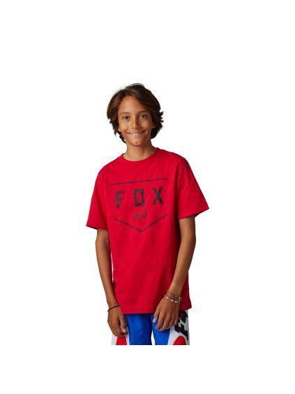 Dětské triko Fox Youth Shield Ss Tee - Flame Red (Velikost YL)