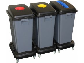 Sestava odpadkových košů na tříděný odpad 3x60 l, na kolečkách, plast