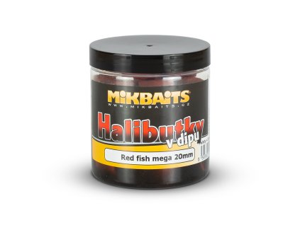 Mikbaits Halibutky v dipu 250ml - Red fish Halibut 20mm