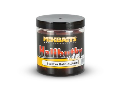 Mikbaits Halibutky v dipu 250ml - Švestka Halibut 14mm