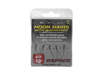 Korum Hook Hairs With Quickstops Barbed Size 10