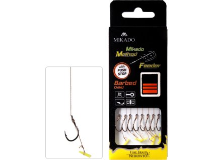 Mikado NÁVAZEC - MF - S PUSH STOP - HÁČEK S PROTIHROTEM ČÍSLO 6 / PLETENÁ ŠŇŮRA 0.16mm/10cm - 8 ks