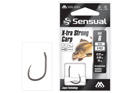 Mikado NAVÁZANÉ HÁČKY - SENSUAL - X-TRA STRONG CARP NO 12 DB / VLASEC: 0.18mm/70cm - 8 KS