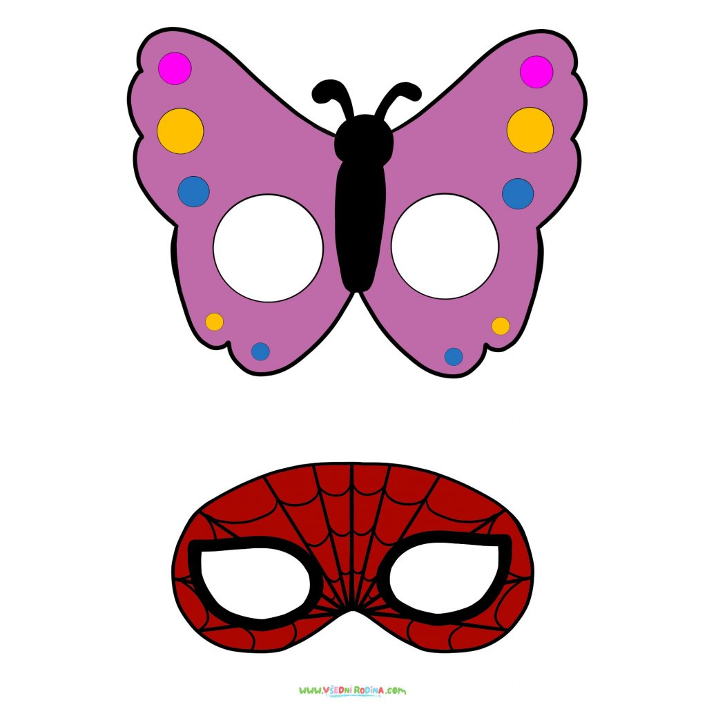 Masky škrabošky (motýl, spiderman, prázdná na vymalování)