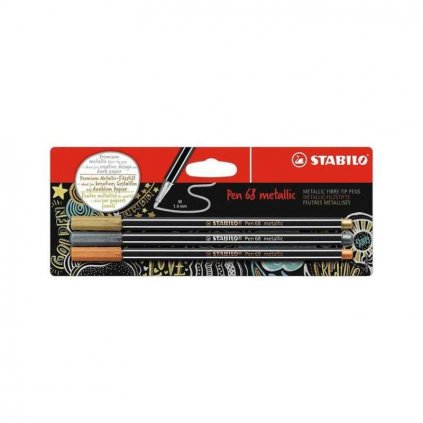 stabilo pen 68 metallic 3 ks zlata stribrna a medena v blistru