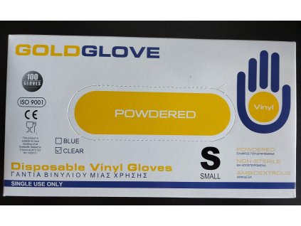Goldglove rukavice jednorázové S - vinyl / 100ks - bílé - pudrované