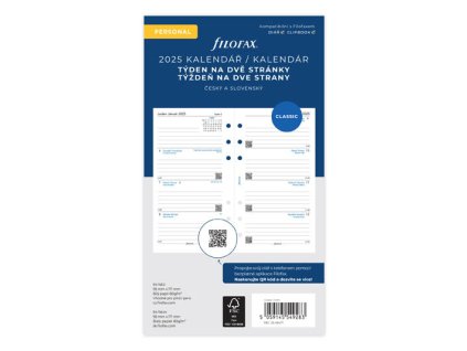 Náhradní vložka do diářů Filofax - kalendář osobní týden / 2 strany