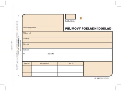 příjmový pokladní doklad Optys číslovaný 3x25 listů NCR / 1082