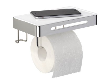BEZ VRTÁNÍ Premium Plus - Držák WC papíru s poličkou, kovově lesklý