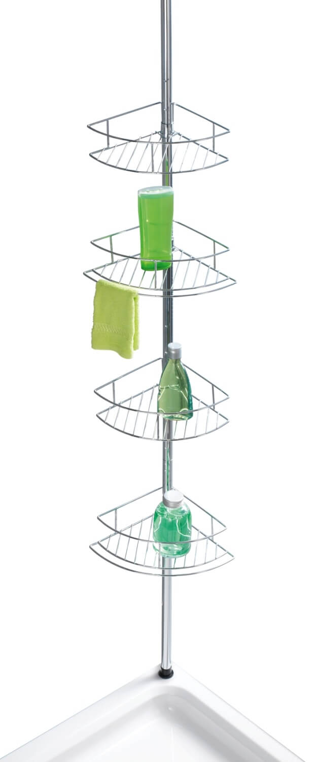 WENKO Rohové poličky na teleskopické tyči DOLCEDO kovově lesklé 65-275x31x23 cm