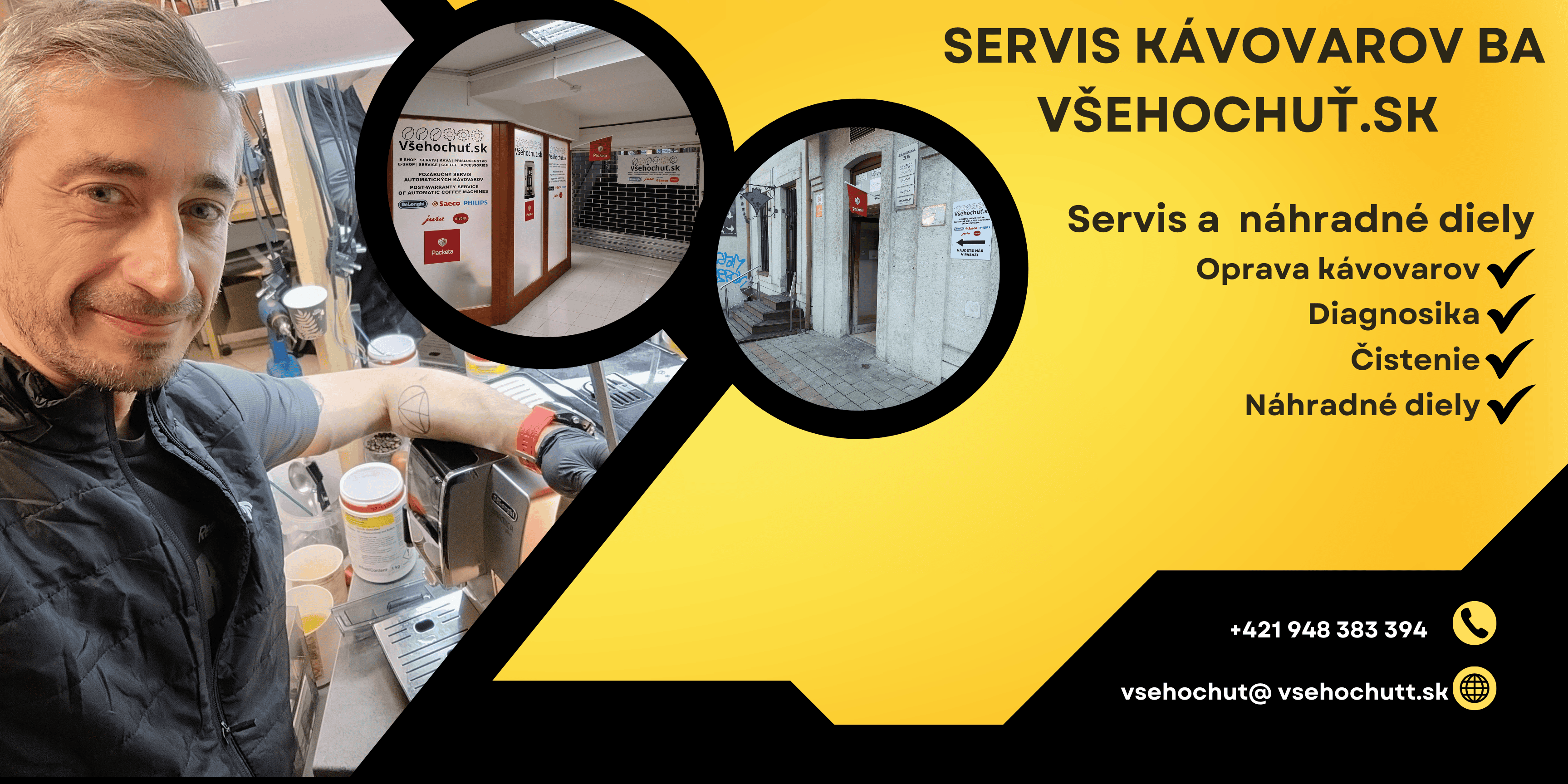 Servis kávovarov BA - Všehochuť.sk - Nájdete ma na Zámockej 36 v Bratislave - Pondelok - Piatok od 9:00 do 16:00  📞 Mobil - Whatsapp +421 948 383 394 DeLonghi / Jura / Saeco / Philips / Melitta / Nivona / Siemens / Miele