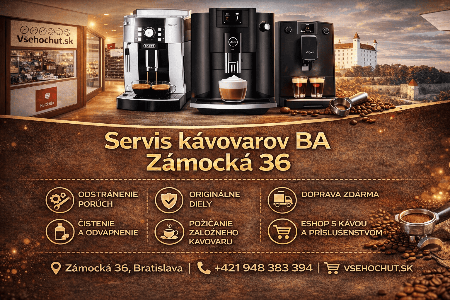 Servis kávovarov BA - Všehochuť.sk - Nájdete ma na Zámockej 36 v Bratislave - Pondelok - Piatok od 9:00 do 16:00  📞 Mobil - Whatsapp +421 948 383 394 DeLonghi / Jura / Saeco / Philips / Melitta / Nivona / Siemens / Miele