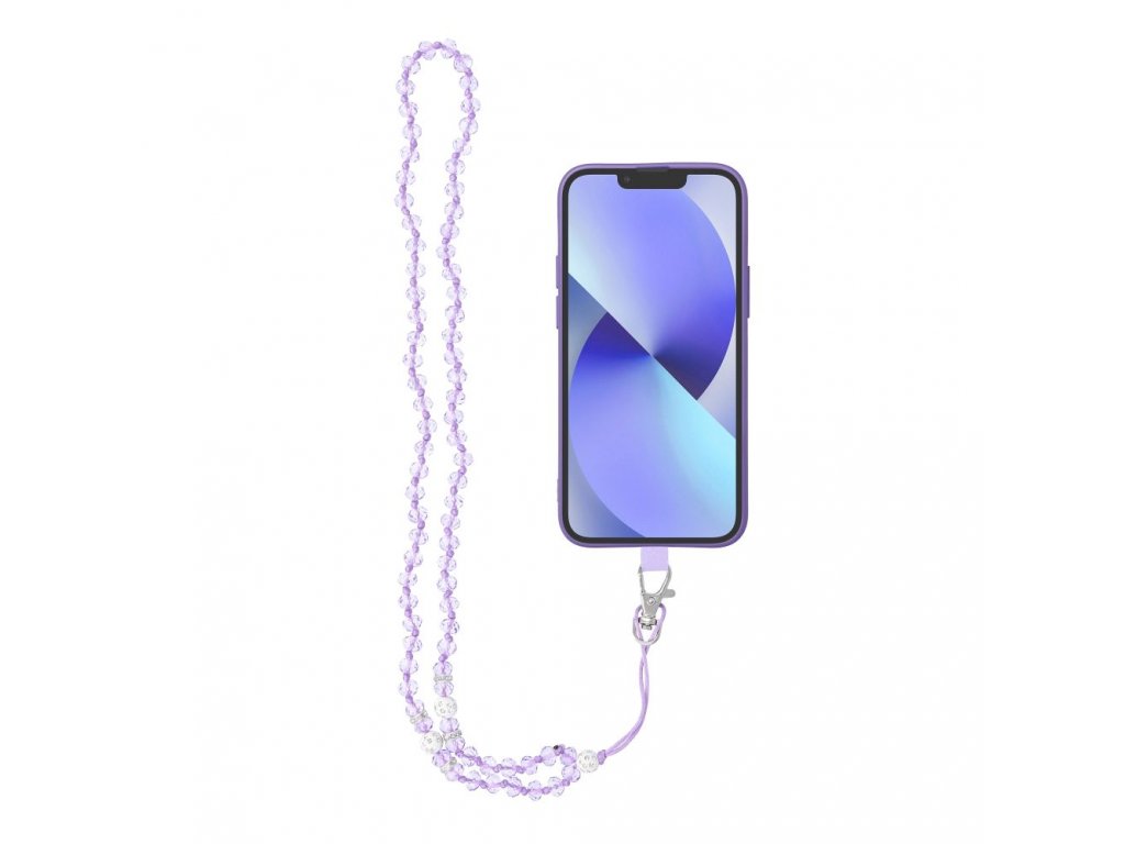 640281 snurka na mobil crystal diamond na telefon delka 74cm 37cm ve smycce na krk fialova
