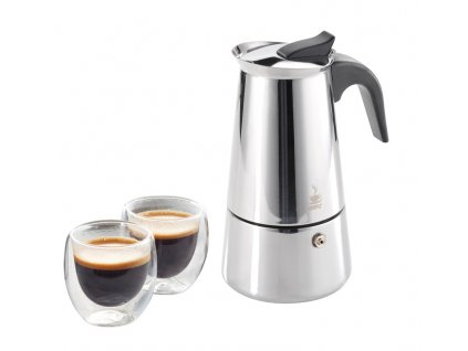 Sada Kávovar EMILIO + 2 sklenice na espresso - GEFU  Moka konvička na Espresso EMILIO a 2 sklenice na espresso - GEFU
