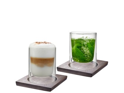 Sada: termosklo MIRA, 235 ml, 2 kusy + podtácek MIRA, velký, 2 kusy - GEFU  Termální sklo MIRA, 235 ml, 2 kusy + podšálek MIRA, velký, 2 kusy - GEFU