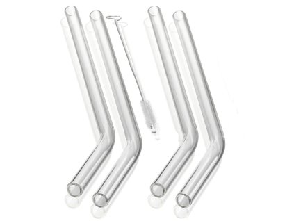 Sada slámek na pití FUTURE s kartáčkem transparentní zakřivený tvar - GEFU  Zakřivená skleněná brčka, 4 ks FUTURE - GEFU