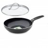 Wok pánev s poklicí 28 cm, CAMBRIDGE BLACK - GreenPan  Cambridge Black pánev wok s poklicí 28cm - GreenPan