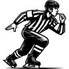 hockey referee blows her whistle and skates to spot of violation in monochrome simple minimalistic image in black ink drawing on white background vector