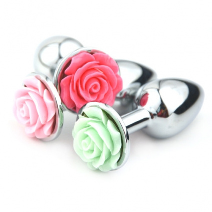 Ocelový anální kolík Small Rose (oranžový květ)