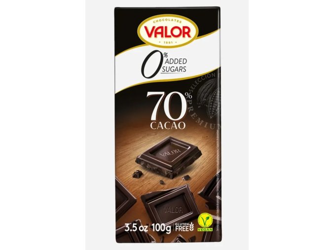 Valor Čokoláda bez cukru, lepku hořká 70%, 100 g